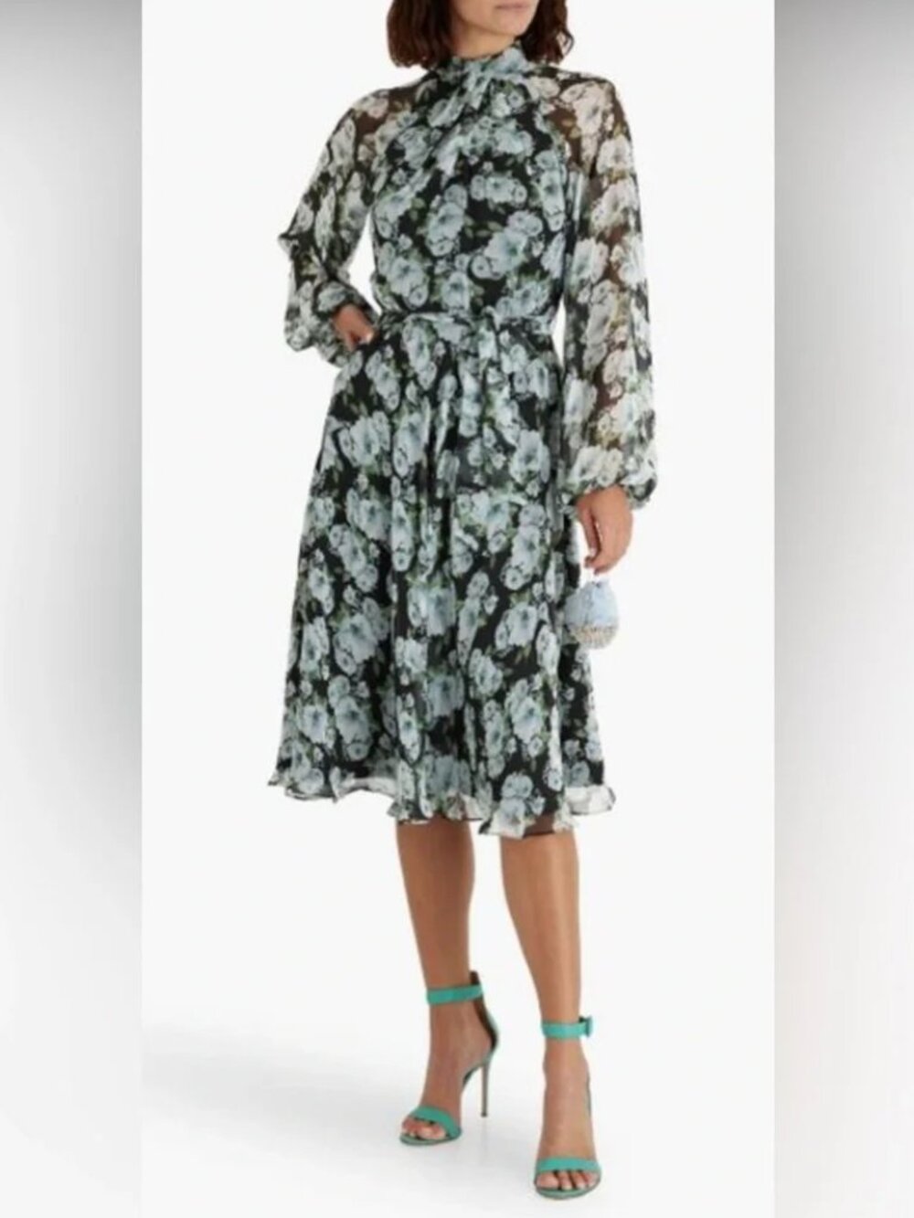 Mikael Aghal Floral Chiffon long sleeve Dress women's size 6 (120)